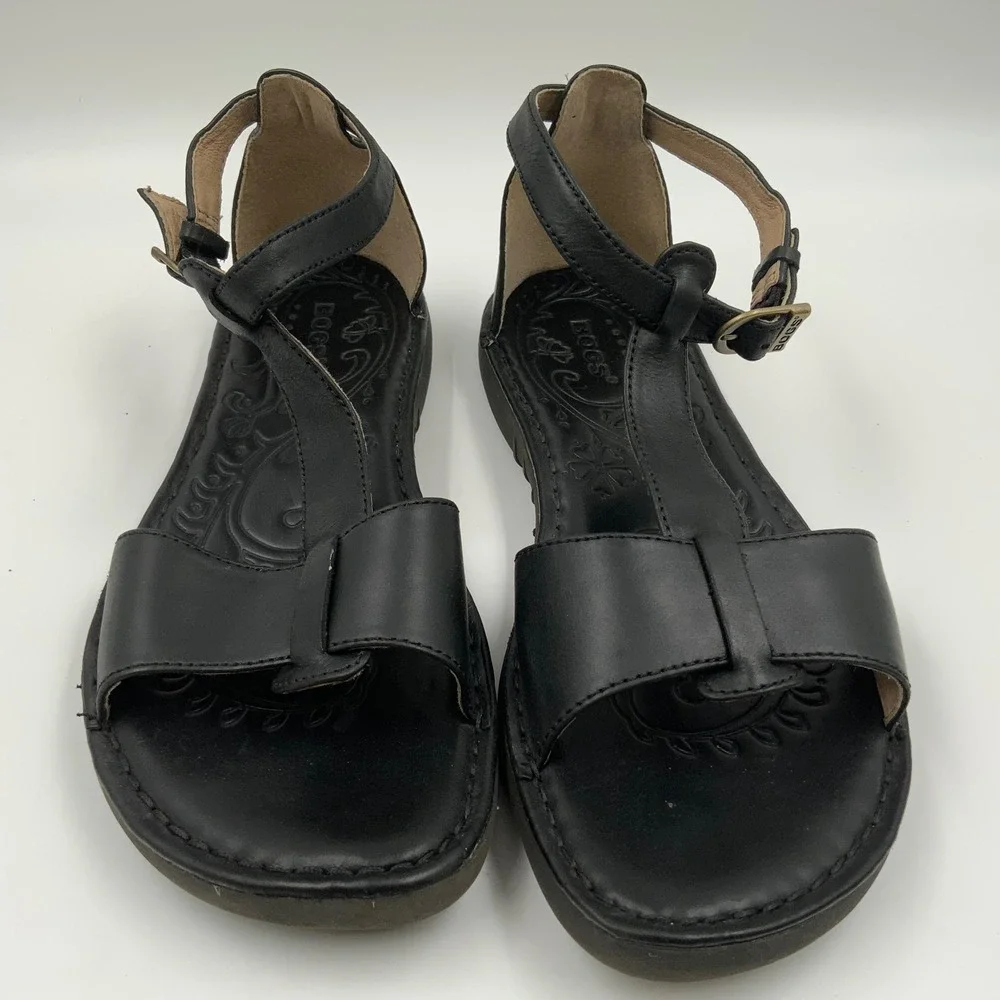 Bogs Anna Sandal Black Leather Strappy Flat Comfort Sandals 71876W-001 Womens 9
